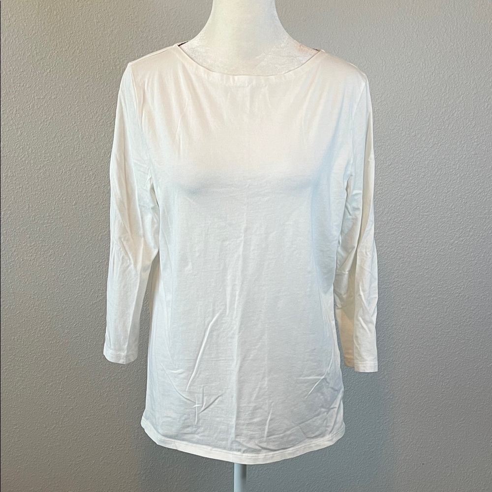 Jones New York 3/4 Sleeve Boatneck TShirt White Size Large Petite